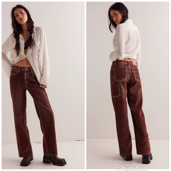 We The Free Pants - We The Free Tinsley Baggy High-Rise Flocked Jeans - Otter New with Tags!